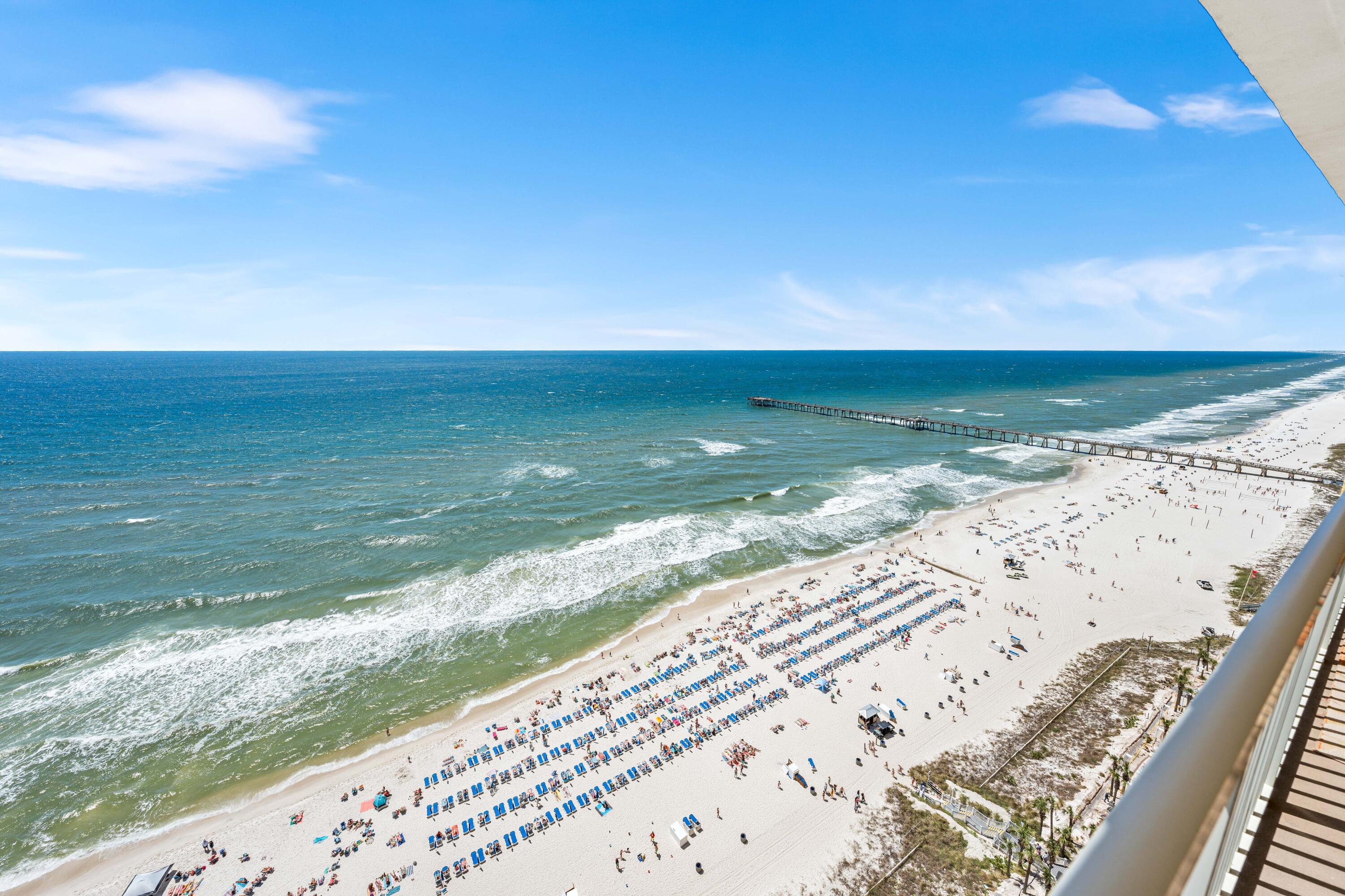 Motivated Seller!The epitome of vacation rests here in this beautiful PENTHOUSE retreat with panoramic views of the GULF located in the East Tower I. An Expansive balcony for dolphin watching and listening to the waves from the Master bedroom. All updated appliances, fresh paint and a brand new HVAC. This renovated, exceptional unit not only boasts gulf views from the kitchen and wet bar but accommodates 8 with a 3rd bunk room, laundry in unit and easy elevator access. An updated new fitness center in the same building on the 3rd floor, 2 pools with Gulf Views, Tiki Bar & Grill, covered parking & more. Annual Rental Projections up to $75K! This unit has an additional storage closet down the hall. Next to Pier Park with much dining and shopping; this investment is sure to please all!