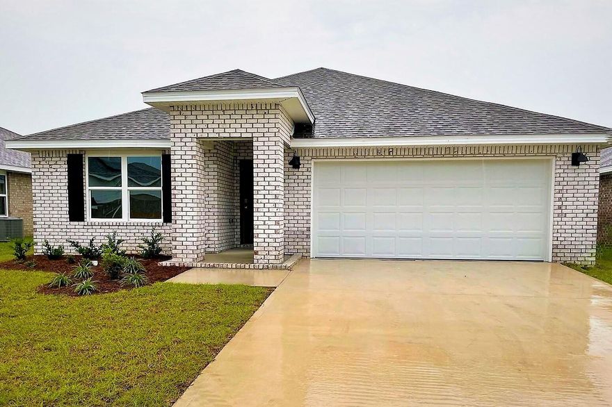 NEW PATRIOT RIDGE community features sidewalks, underground utilities a beautiful community POOL & pavilion for residents enjoyment. The Cali is one of our hottest designs: 4 bedrooms, 2 baths, covered back patio & 2 car garage.  Kitchen offers a large island bar, stainless appliances, GAS range, built in microwave, quiet dishwasher & desirable open design perfect for entertaining & everyday relaxing living. Bedroom 1 & adjoining bath feature a walk in closet, double vanity sinks, large 5' shower & extra lg. storage linen closet. The latest in wood look flooring & plush carpet in the bedrooms. Smart Home Connect Tech System has your video camera doorbell/keyless entry & MORE + fabric hurricane window/door protection  is included. sharp, stylish home conveniently located in So. Crestview.