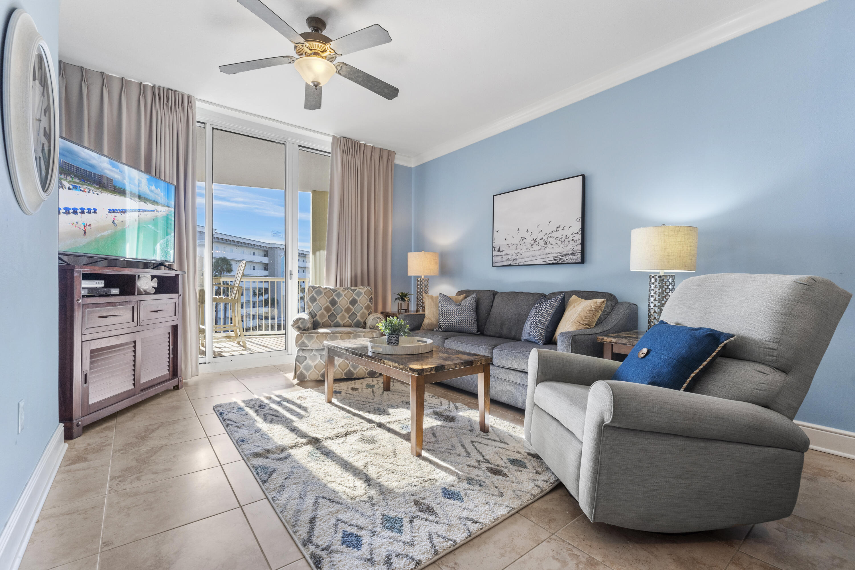 Proven income producing rental year after year! Seller to pay for 2025 HOA fees at closing! Step inside this beautiful 3 bedroom coastal haven and discover the elegance of Azure, a Mediterranean-style luxury vacation property. This fully furnished unit sits on the 4th floor, providing incredible Gulf Views. Capture the sunset and listen to the soothing waves crash against the powdered white sand beaches from the large patio with access from the living room and the primary suite. This unit boasts an updated kitchen with granite countertops, stainless steel appliances, updated bathrooms, and a laundry room including washer and dryer. Enjoy the open floor plan where the kitchen offers a breakfast bar that opens up to the dining area and living room. This is large enough to be a primary or secondary home but does make a great investment property, sleeping 8 people with proven rental income!

Azure is renowned for its fabulous pools, private beach, on-site amenities, and location to local attractions and restaurants. Enjoy 2 large Gulf front pools, 2 hot tubs, kids splash pad, fitness center, grill, and picnic area, covered parking, 515 feet of private beach and beach chair service. Embrace the allure of Azure and don't miss your chance to own a piece of paradise!