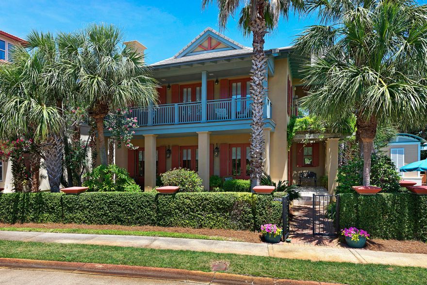 Caribbean colors accent deep porches and louvered shutters in this Tom Christ designed, Caribe beach home. Concrete block, structurally enhanced by iron rebar, and filled with Quikrete core filler makes for a home that is engineered to last a lifetime. Only six homes back from the gulf, 205 Rue Martine is the ultimate beach retreat. Inside, this immaculate home shows like new with today's colors and fresh, updated furnishings that are included in the sale. The fully renovated chef's kitchen is central to the floor plan and is open to both living/dining and the separate media room. Extensive custom-stained cabinetry is highlighted by light colored granite and stone-tiled back splashes. Designer appliances include a Wolf gas 6 burner cook top, subzero wine cooler, a GE Monogram over-sized refrigerator, an ice maker, Wolf electric oven & microwave, and a Miele dishwasher. One bedroom and a private bath complete the downstairs for the ultimate in single floor living. Upstairs, find the same open concept floor plan that incorporate both private spaces and gathering places. None of the 3 upstairs bedrooms is without its own sitting area, spacious bath, or deep private balcony. Caribe is a private, guard-gated, gulf front neighborhood located in South Walton County near Sandestin Resort. The neighborhood includes two neighborhood pools, tennis courts, and some of the Emerald Coast's deepest private beaches. 205 Rue Martine represents the best of what Caribe offers in its island inspired architecture. Don't miss your opportunity to schedule a private showing while this home is new to the market. 