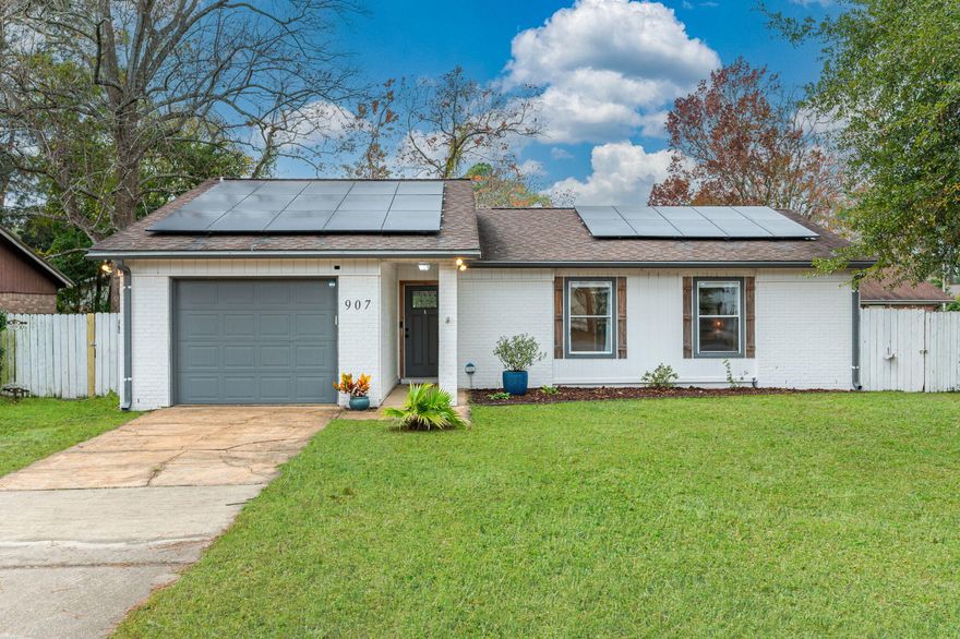 * Solar Panels Paid off! * Cute as a button and ready for new owners, this beautiful single family home is in excellent condition with 2017 roof, solar panels (paid off), 2018 water heater and BRAND NEW 2023 HVAC! Easy access to military bases, Niceville schools, and the white beaches of Destin, this open concept single story stunner features luxury vinyl plank flooring, stainless appliances, & fully fenced backyard. The kitchen boasts white shaker style cabinets with soft close drawers, oversized undermount sink, and gorgeous granite counters with breakfast bar! Single car garage includes the laundry space and the yard shed will convey. Come see this fabulous home today!  Contact us for more info!