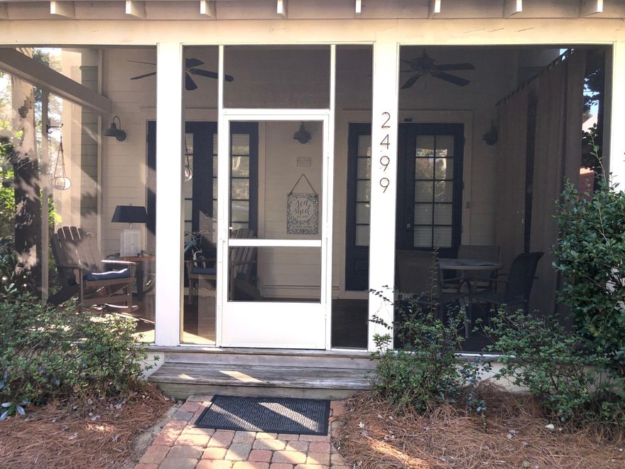 Tucked away on a quiet and preferred corner lot, in the popular neighborhood of the Bungalos and the Resort of Sandestin, sits this beautifully decorated, 3 bedroom, 3 full bath plus a half bath, coastal cottage named The Sea Shed. Newly decorated, furnished and painted in soft hues of watercolor blues and whites it's absolutely charming and no detail has been overlooked.  Stainless appliances have just been added in the kitchen, and there are granite counter tops and pretty white cabinets, as well. The granite breakfast bar is perfect for quick meals and the dining room can easily seat six and the table has 2 more leaves to seat 8 if needed. The open floor plan and spacious great room is ideal for entertaining. Enjoy the wonderful Florida weather and cool breezes on the large screen porch