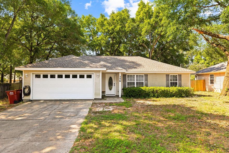 FHA-approved First-Time Homebuyer OPPORTUNITY! This FHA ASSUMABLE LOAN offers $177K at a low 2.99% interest rate. Enjoy peace of mind with a brand new roof installed in September 2021. The interior boasts 3 Bed, 2 Bath, newer luxury vinyl plank flooring and freshly painted walls throughout. Enhancements include a new kitchen sink and faucet. This all-electric home presents a welcoming open floor plan with vaulted ceilings, an inside utility room, and a split bedroom layout for added privacy. The spacious master suite features trayed ceilings, a walk-in closet, and an oversized tub in the bathroom  (jacuzzi jets do not work).  Outside, unwind or entertain on the open back patio, enclosed by a privacy fence. MUST SEE! Meticulously maintained piece of paradise, ready to welcome you HOME!