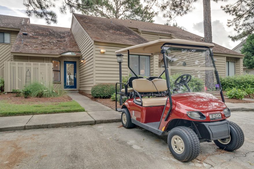 Tucked away on the 6th Fairway of the Links Golf Course with wonderful lake and bay views, this fully furnished (including golf cart), Fairways town-home will make the perfect beach getaway. The downstairs is home to two bedrooms & a spacious living area. The kitchen has plenty of storage space, granite counter tops, & a stacked washer & dryer. Next to the kitchen is a separate dining area & living room. The living room features vaulted ceilings and spectacular views of the golf course & bay. There are two bedrooms downstairs, both with king sized beds. The second floor loft would be perfect as an office or second living space. Also upstairs is the third bedroom, with two twin beds and a walk-in closet space. You will fall in love with the large patio directly off of the living room