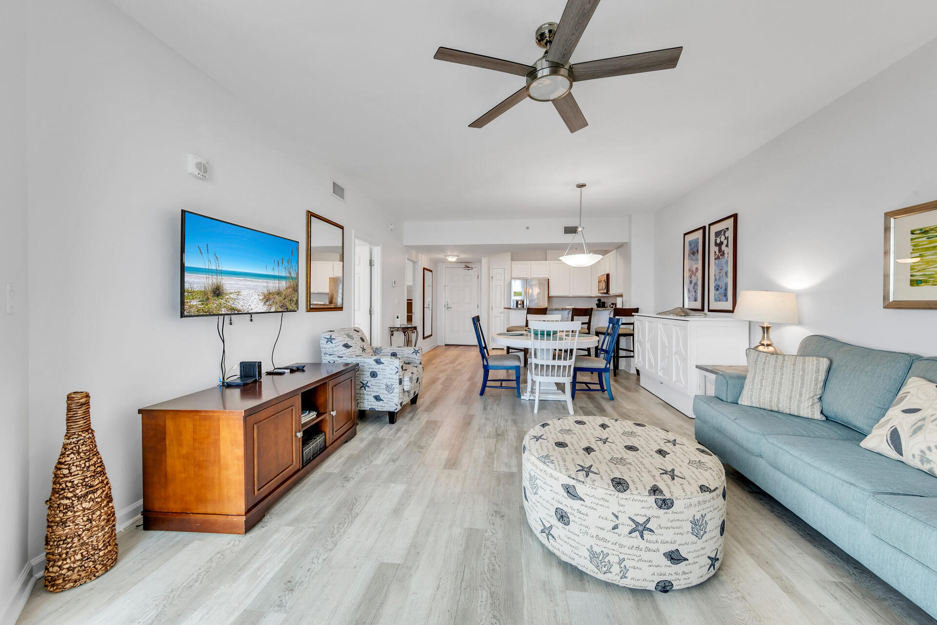 OWNER FINANCING Available ~ Unit 1506 is upgraded and priced to move with a new water heater just installed! Enjoy one of the rare locations that works as an ideal primary residence, second home, or investment property (i.e. AirBnB or VRBO short term rental). This turn-key 2 bed, 2 bath property conveys FULLY FURNISHED and offers views of the Gulf of America from the 5th floor balcony. You'll love the updated kitchen, LVP flooring, furniture, fixtures, decor, and more! Don't forget to ask about the complimentary beach shuttle service to Henderson State Park and to the Commons as well. The Palms of Destin is famous for its amazing amenities, including the zero-entry pool, massive hot tub, brand new gym and cafe, restaurant, tennis courts, playground area, splash pads, and much more!