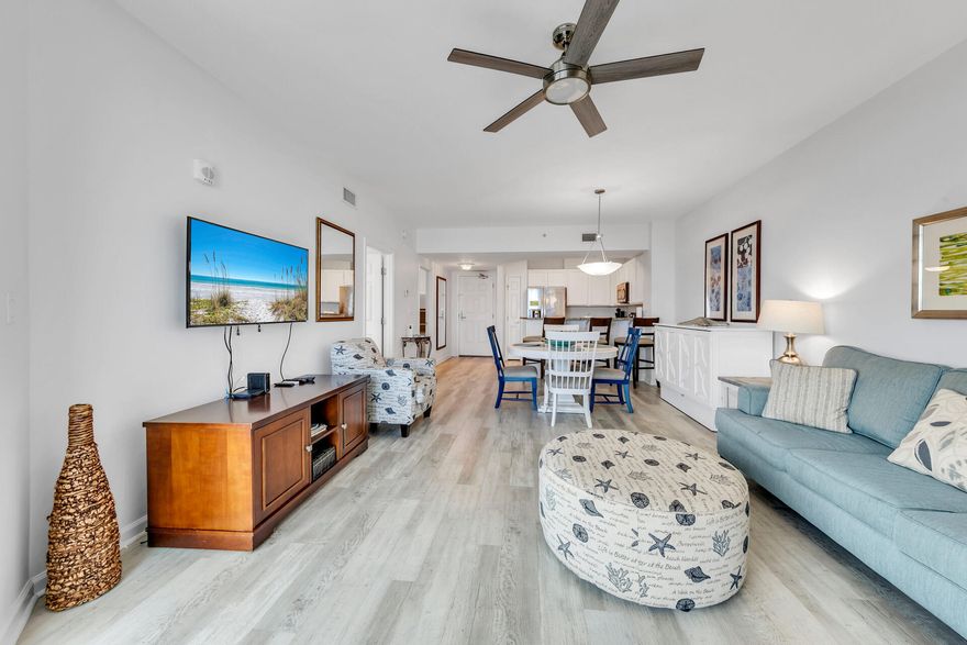 OWNER FINANCING Available ~ Unit 1506 is upgraded and priced to move with a new water heater just installed! Enjoy one of the rare locations that works as an ideal primary residence, second home, or investment property (i.e. AirBnB or VRBO short term rental). This turn-key 2 bed, 2 bath property conveys FULLY FURNISHED and offers views of the Gulf of America from the 5th floor balcony.  You'll love the updated kitchen, LVP flooring, furniture, fixtures, decor, and more! Don't forget to ask about the complimentary beach shuttle service to Henderson State Park and to the Commons as well.  The Palms of Destin is famous for its amazing amenities, including the zero-entry pool, massive hot tub, brand new gym and cafe, restaurant, tennis courts, playground area, splash pads, and much more!