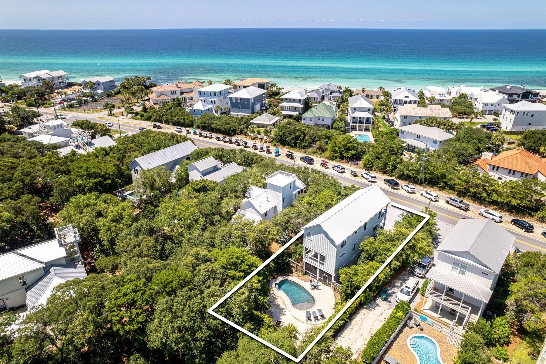 Welcome to your dream home on 30A! This stunning 3 bedroom, 3 bath home is offered fully-furnished including the golf cart and is situated on an expansive premier lot with views of the Gulf of Mexico and a private backyard heated pool. As you step inside, you'll be greeted by a spacious floor plan with plenty of natural light and balconies that provide stunning views of the Gulf, while the kitchen boasts stainless steel appliances, quartz countertops, and plenty of storage space.The living room space is beautifully designed with shiplap accents and wooden beams that span across the ceiling. The master bedroom is a true oasis, complete with an ensuite bathroom and private balcony overlooking the private pool. Two additional bedrooms and bathrooms provide plenty of space... for your guests, with one set-up as a bunk room, making it the perfect kids hangout.
The real showstopper of this home is the private pool area and downstairs screened-in outdoor space, complete with plenty of space for entertaining and relaxing. Enjoy lazy afternoons lounging by the pool, compete in a friendly game of ping pong, or take in the stunning sunset over the Gulf without ever leaving the property.
This home is truly a paradise, located in one of the most desirable areas on 30A, just minutes from some of the area's best shopping, dining, and entertainment options.
Whether you're looking for a 2nd home, permanent residence or a vacation home, this property is a must-see. Don't miss your opportunity to own your own slice of paradise on the Gulf Coast!