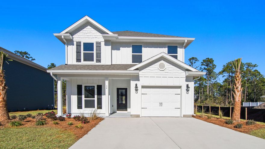 The Alabaster plan is a stunning 2 story home featuring 4 bedrooms, 3.5 bathrooms and EVP flooring throughout. As you enter the home, you are greeted by an open living area and a beautiful kitchen complete with quartz countertops, Ivory painted Shaker-style cabinetry, and a large island with a stainless-steel single basin undermount sink. The spacious primary suite is located on the first floor and is completed with an oversized, modern tile shower with a glass door, and a large walk-in closet. The first floor also features a half-bath and a covered patio to make entertaining a breeze. On the second floor you will find an additional family room, 2 full bathrooms, and 3 guest bedrooms.
