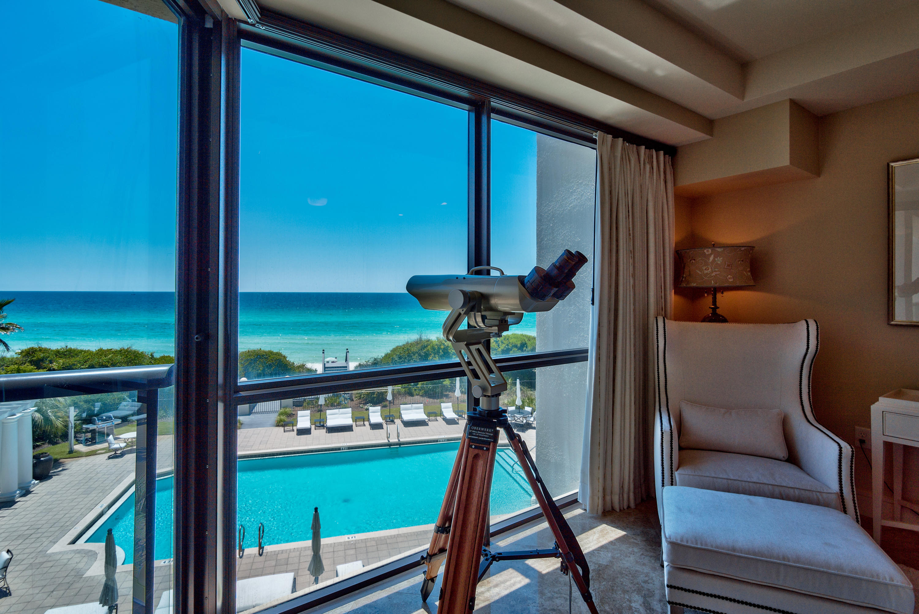 Discover one of a kind living with this stunning 4 bedroom, 3.5 bath condo located at the luxurious Park Place in Seagrove Beach located one and a half mile east of Seaside. Situated on Scenic Highway 30A, this unit is one of only 19 in this exclusive, gated complex. Offering private beach access, gulf front pool, and numerous resort style amenities throughout, this property is simply awe-inspiring. From your personal elevator, step inside and discover a home rich with warm contemporary design and finishes while featuring unparalleled views of the turquoise blue gulf waters. The well appointed open floor plan includes a state of the art kitchen with granite counters, Sub-Zero refrigerator, wine cooler, Miele dishwasher, Wolf oven and 4 burner gas cook-top.