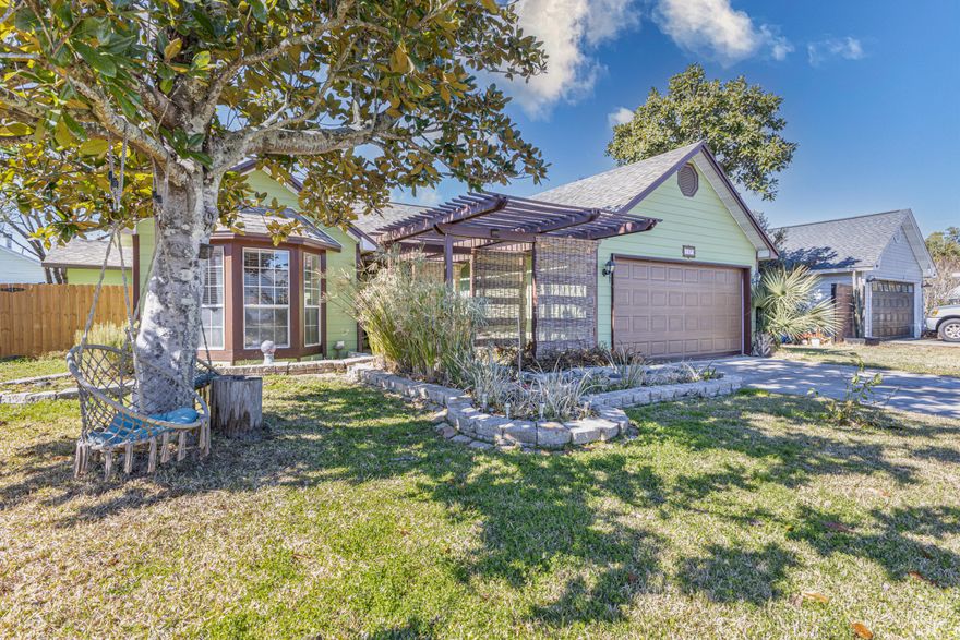 Welcome to Heritage Village - a quiet community nestled in the heart of Panama City Beach!  Conveniently located to the beautiful beaches of the Emerald Coast in just under 3 miles.  This home is surrounded by restaurants, shops & entertainment with Pier Park just mins away!  This Ranch home is full of character and features an open floor plan with updated tile flooring throughout, spacious Kitchen with tons of storage, stainless steel appliances, granite tile counters, pantry & breakfast bar.  Separate Dining Rm off the kitchen that leads to the FL Rm complete with storm windows and slate tile flooring - a wonderful place to relax with a good book or glass of wine!  Spacious Primary Bedroom with 2 closets and w/2 sets of French doors that open to the private backyard; Primary Bathroom w/dual vanity offers lots of storage, copper sinks and beautiful spa shower & skylight. The crown jewel of this home, other than its proximity to the beach, is the private backyard oasis that awaits your creative vision - fully fenced and anchored by multi-generational plants and flowers perfect for garden lovers.  Additionally, this home has a new water heater, newer roof, freshly painted interior and exterior. W/D convey with the property!