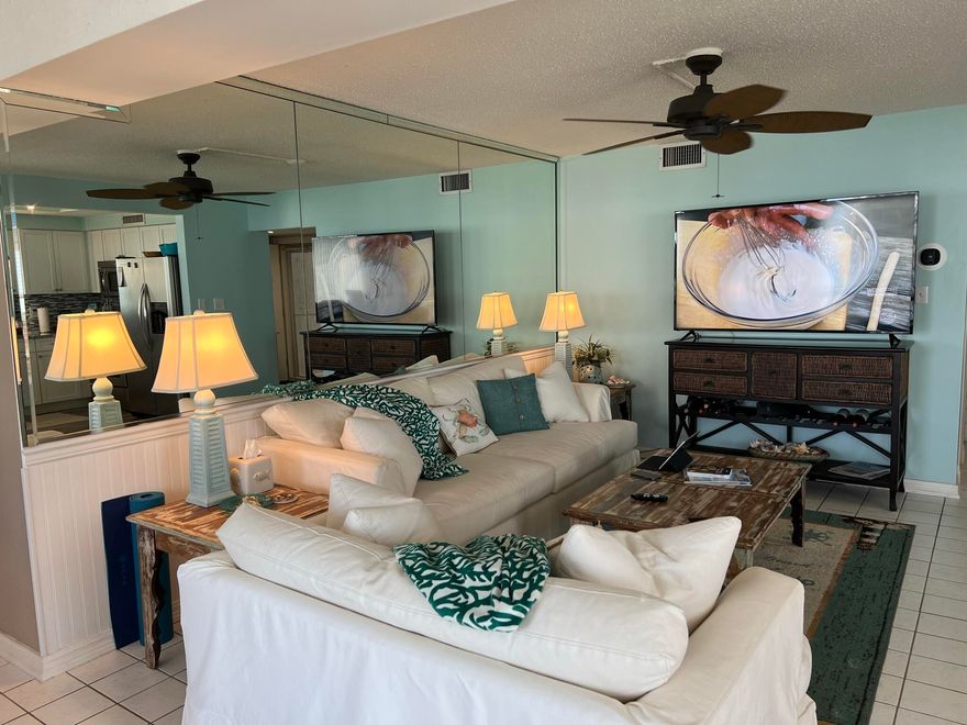 Spacious 1624 sf 3 Bdrm, 2 Bath condo has a large open floor plan with great views from the large open balcony facing the Gulf, Harbor and Destin Bridge.  Very upscale, beachy condo with all the comforts of home. Extras include 2 new HVAC Units, 2 Ecobee Wi-Fi Controlled Thermostats, Schlage Electronic/WiFi Remote door locks, Air Purifiers, new balcony furniture, 4 flat screen TV's, Beach Umbrella and 2 Beach Chairs and much more.