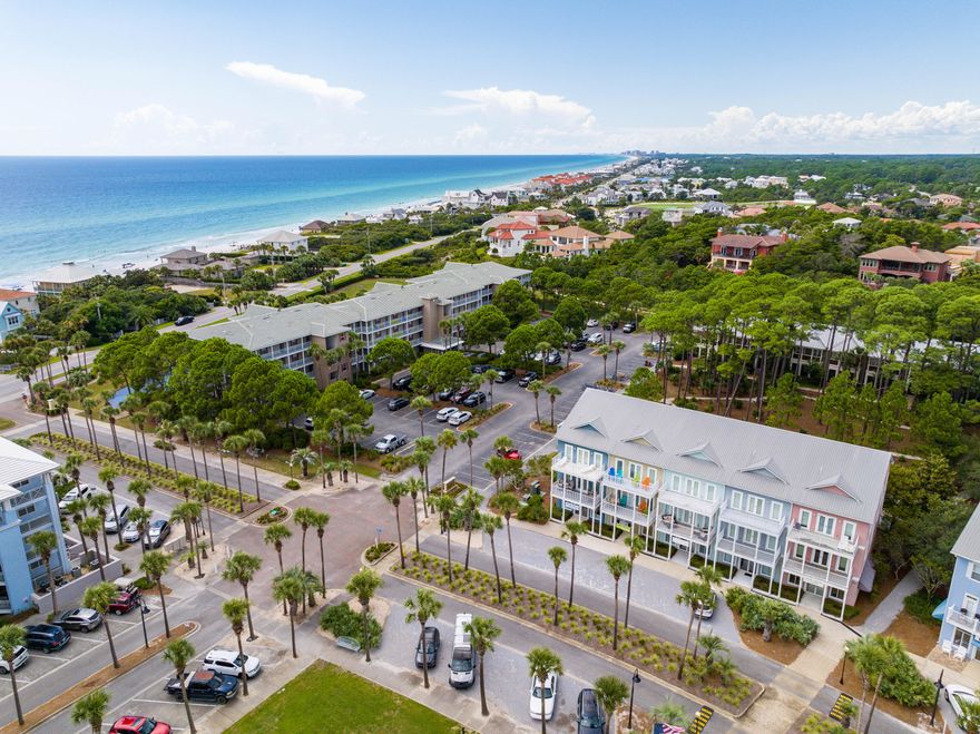 Much sought after Gulf View Live-Work Townhouse with resort quality amenities combined with all of the accouterments associated with the 30-A Lifestyle--pristine beaches, great shopping, and fabulous restaurants! Balcony & covered porch face the ''Town Green'' used for concerts and events. Spacious rooms, premium finishes, never rented. An investor's dream: retail/commercial on ground floor with 4 bed/3 bath residential on 2nd & 3rd floors. Units can be rented or leased separately.