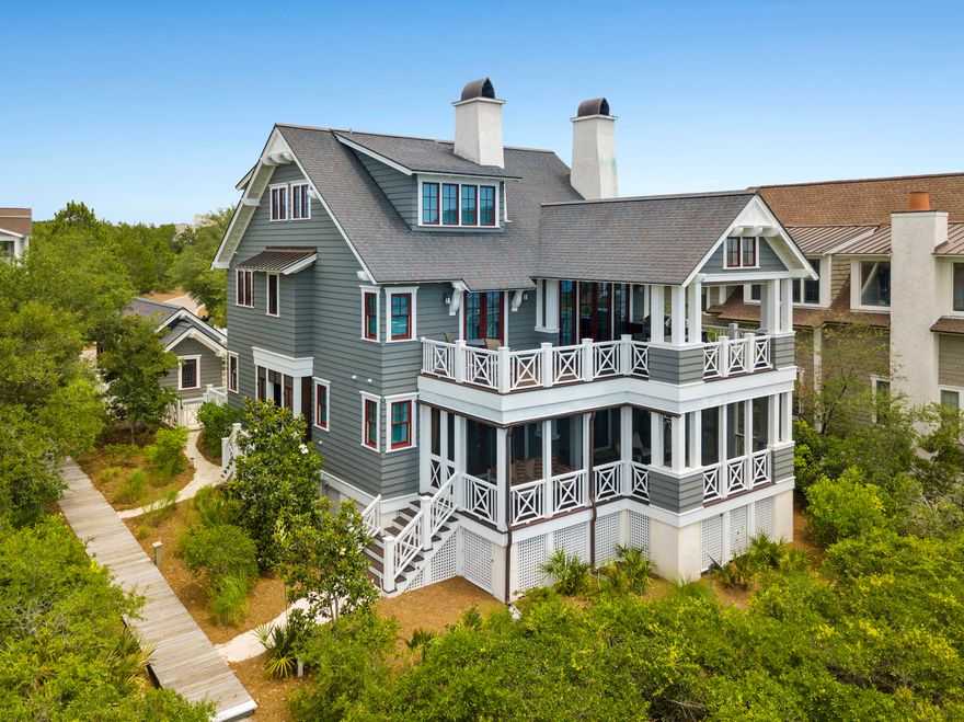 Exceptional lake front home in WaterSound Beach with gorgeous views of the Gulf of Mexico! This TS Adams designed home is thoughtfully laid out & comprised of only the finest materials. It includes 5 bedrooms, 4.5 baths & a bonus room and is being offered fully furnished & turn key. An inviting courtyard with a private pool & outdoor fireplace welcomes you into this luxury residence and leads to the 1st floor family room, 3 guest bedrooms with en suite baths and a covered rear porch with serene views of Camp Creek Lake & the gulf dunes. The 2nd floor includes the master suite, main living room, dining room & kitchen as well as another large porch that offers spectacular views of the lake & beaches! The fifth bedroom, a bonus room and a storage room complete this fine home on the 3rd floor.