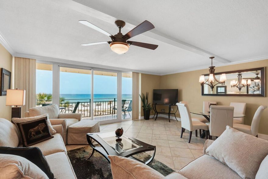 DIRECT BEACHFRONT GULF VIEW!  Beautiful sugar white sand and emerald waters.  3rd floor Corner unit only two flights down to boardwalk.  Whether you are sitting on couch, lying in master bed, cooking in kitchen you have great views.  Updated unit.  'Rental ready' all furniture, dishes, tv's, etc. are negotiable. Start earning this summer or move right in!  Income potential. In house rental management and maintenance.  Bigger TV's and refrigerators since pictures.  Home Warranty transferable to buyer. . The Breakers has recently changed all balcony railings and refinished balcony floors checking for spalling.  Passed phase one Florida HB-4D mandated inspection. New roof on building in September 2023 will satify requirements of Phase 2 of mandated inspection.
