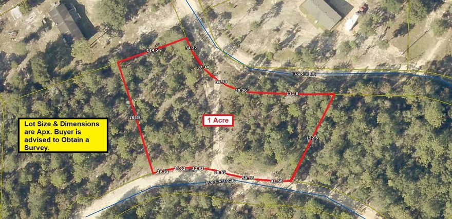 Lightly wooded 1 acre lot just N of town, in the Juniper Lake area. Mobile homes allowed. Property has frontage on Franck Dr. and Scarlatti Cir (both are private roads and not county maintained). Power runs down the street; Public water is available, but will need to pay tap fee; Septic tank would be required.