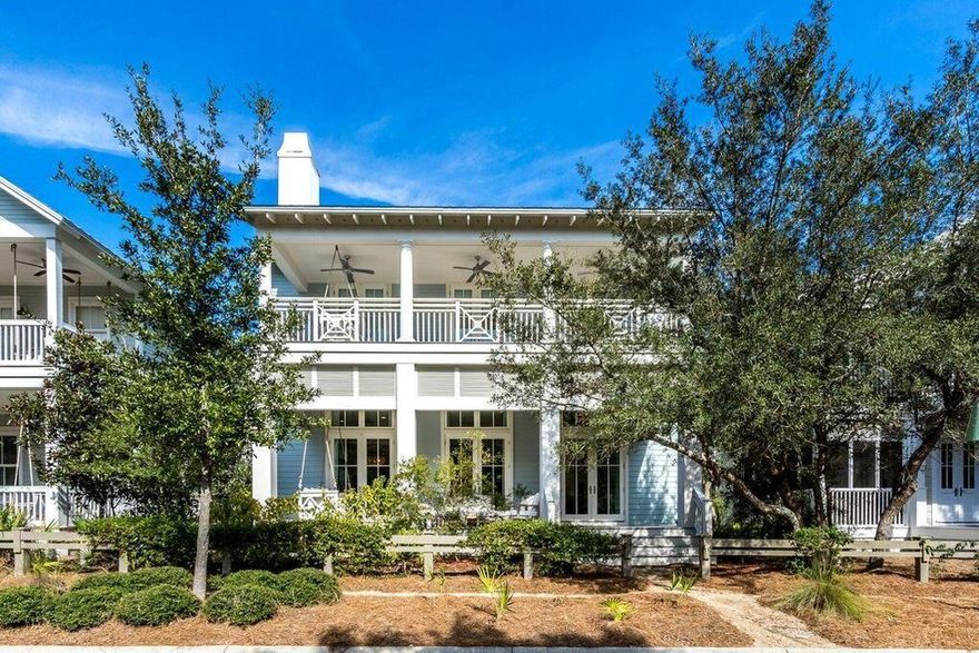 Located on a quiet street in the Lake District, this exceptional Watercolor home overlooks a park and is convenient to the Frog Pool and bridge to Phase I.  Whitewashed hardwood, 12' ceilings and a crisp, modern decor set this home apart.  All of the conveniences and finishes you expect in a luxury home-SubZero and Wolf appliances, marble, high end lighting, fireplace and more. First floor includes spacious open concept living/dining/kitchen, half bath, an ensuite master and a laundry room.  The second floor features 2 queen sized ensuite bedrooms, a large bunk room w/full over full bunks + living area for the younger set, and a huge master bedroom opening to a porch overlooking the park, plus 2nd floor laundry room.  This property is a hit on the rental market-$230K in bookings in '21