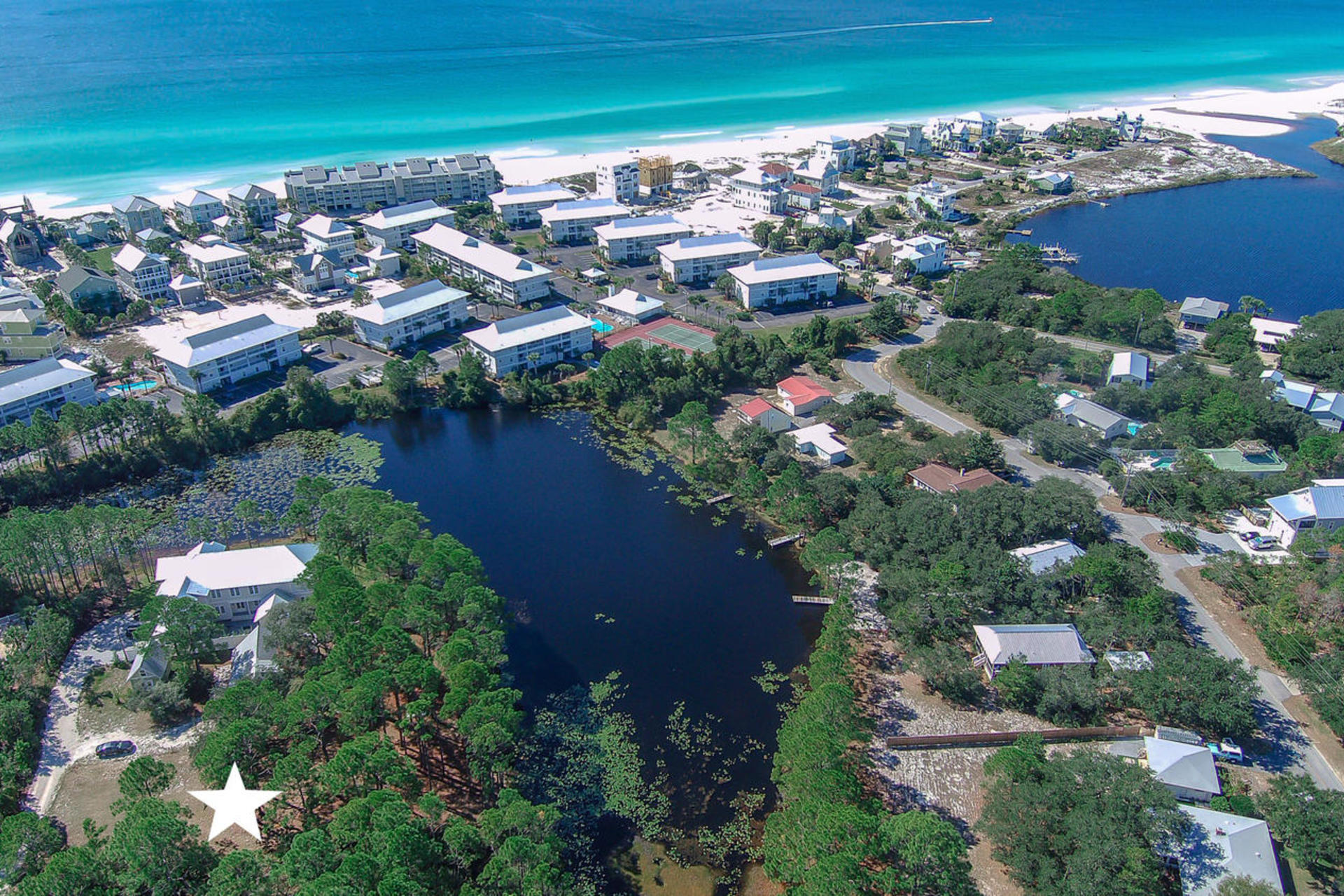 Private Lot on a non through St., South of 30A on Tresca Lake in Seagrove Beach.Conveniently located between the premier activity hubs of Seaside and Rosemary Beach and everything in-between. Beautiful private lot with 75 ft on the Lake. Just a short walk (approx. 600 yards) to the beach access at Walton Dunes Public beach with 350 feet of waterfront and 2.5 acres to enjoy. Eastern Lake public park with boat ramp is just around the corner for paddle boarding, kayaking, boating, etc. No build out times. No HOA. No Dune Lake restrictions. Agent has ownership interest in lot. Buyer to verify all.
