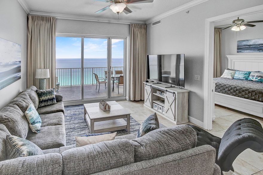 This is your opportunity to own a rare 4 bedroom + 3 full bath luxurious Gulf front condo in PCB. This east end Ocean Reef condo features an oversized 10x28 balcony with scenic views from St Andrews State Park and all the way to San Destin! And, this is one of the few resorts with underground assigned parking (no parking across the street and dealing with walkovers). This condo owner has spared no expense in transforming this open concept condo into a ''coastal paradise'' with bright new wall colors, porcelain tile flooring throughout, crown molding, all stainless appliances, new furniture, artwork, linens, and wall decorations. The king master suite is gulf-front with balcony access and a private bath with double vanities, plus extra closet storage. The second master bedroom. click more  is spacious with private access to the full guest bathroom. The third and fourth bedrooms have north views and share a full, ''Jack and Jill'' bath. There is a granite top breakfast bar, oversized dining area, pantry, and a separate laundry room with full sized washer and dryer. The owners have also installed an ''Ecobee'' smart thermostat to reduce heating and cooling costs. The Ocean Reef Resort features over 300 feet of linear beach, a gulf-front heated (seasonally) pool, indoor heated pool, large hot-tub, grill area, fitness room, and sauna. You'll also reap the benefit of the fractional association dues! At Ocean Reef, all units pay the same amount regardless of square footage. As a larger four bedroom condo, your dues amount will be the same as a smaller two-bedroom unit in the building grills. The location is conveniently located within 1.5 miles of the famous Pier Park entertainment, restaurant, shopping district, and the new Top Golf + Dolly Parton Pirates Theaer.