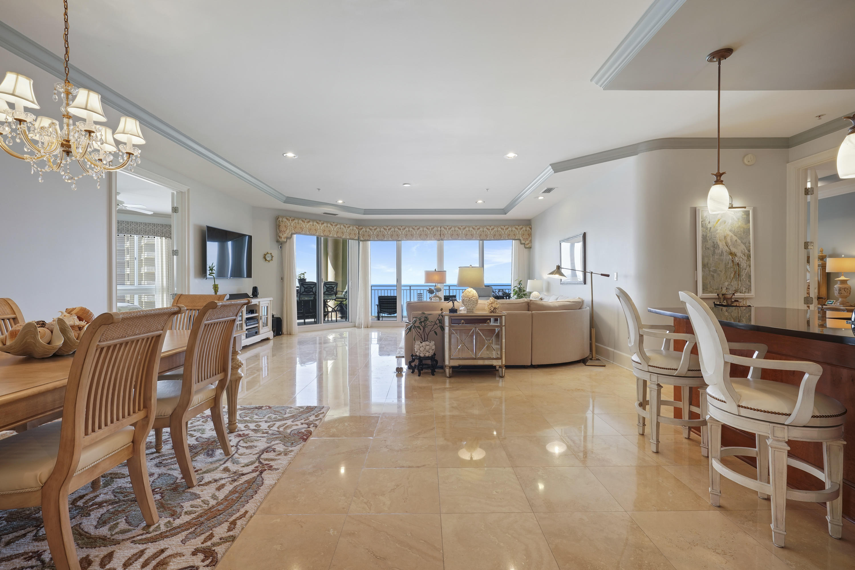 This gorgeous 3BR / 3BA Villa is the only unit on the market in all of Grand Dunes! It is being offered furnished, is perfectly situated on the 15th floor of Grand Dunes II and offers incredible views of the Gulf and the beautiful white sandy beaches of South Walton and the Bay. This Villa is loaded with upgrades including; 6'' crown molding, 8'' base molding, Beveled mirrors in the baths, seamless glass showers in all baths, matching cabinetry pantry w/ 4 roll out shelves, 42'' Monogram side by side stainless steel fridge and ''premium'' stainless steel appliance package and a Central Vac system.