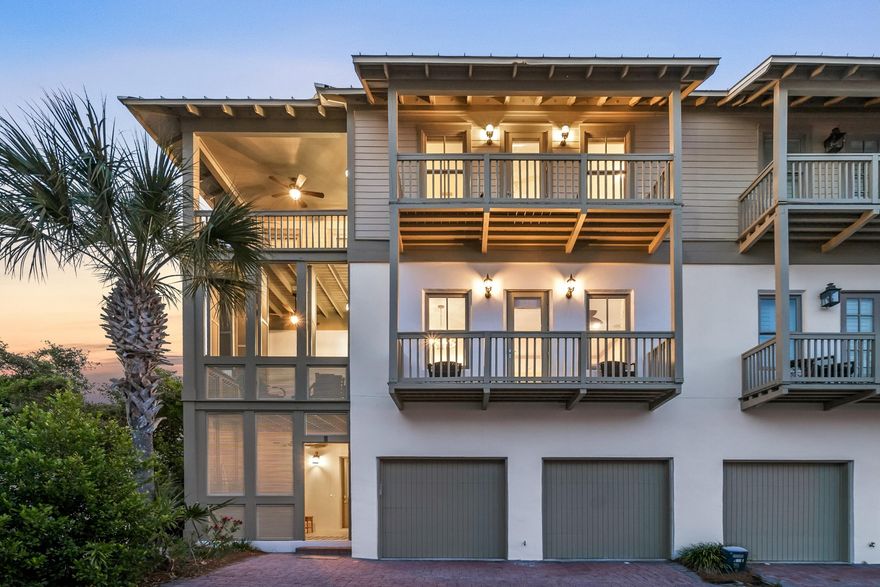 INCREDIBLE RENTAL ACTUALS! Exquisite coastal elegance with Gulf views in the coveted community of Sunset Beach on 30A. Discover your dream coastal retreat along the picturesque Scenic Highway 30A. This stunning impeccably-maintained, three-story home offers three bedrooms, four full bathrooms, and over 2,000 square feet of modern coastal living at the beach.Perfectly positioned on the South side of 30A and on the highly desirable east end between Rosemary Beach and Alys Beach, this home is in a gated community and boasts coveted deeded beach access and breathtaking Gulf views from the upper two levels. With three enclosed porches and three covered balconies, this home exudes the outdoor living everyone desires at the beach. Two of the covered porches and two of the covered balconies offer Gulf views in this home and you'll enjoy the world's best sunsets and sea breezes from the Gulf year-round. 

Step inside to soaring high ceilings on the great room level and a well-appointed, fully-furnished interior with a chic, modern coastal vibe. The spacious kitchen island and new stainless appliances make entertaining effortless in this open floor plan. Pair that with French doors to the covered porch and access to the covered balcony and enjoy wine at sunsets and coffee each morning from a beach house you'll call your own. 

As you enter from the main level, you're greeted by a covered porch entryway complete with a fun foosball table for the kids (and adults!). With access to the garage, you'll love having all the beach toys accessible from the main level. The main level of this home features a bedroom with en suite bath and two large owners closets that also could be used for a coffee bar, small refrigerator or snack station for guests. 

As you travel up the stairs, you'll look up to see large windows flooding natural light in the stairwell. Step onto the second level and enjoy high ceilings, a large kitchen with oversized island, living room with more than ample seating a lovely dining room with a classy, elegant chandelier. The main level also offers a full bath giving easy access for guests. You'll love the Gulf views from this great room level and enjoy the breezes coming in all day long from the adjacent covered patio and covered balcony. 

On the upper level sits the primary suite offering a spacious seating area, walk-in closet and lovely primary suite bath. With your own private covered patio and covered balcony, this is the perfect retreat to enjoy the Gulf views and the expansive Sunset Beach community. This level also features a bedroom complete with bunk beds and an en suite bath. 

The recently renovated bathrooms in this home feature Carrara marble tiles, custom vanities, and modern lighting, adding a luxurious touch, while wood flooring flows throughout the home for a seamless look. 

Additional highlights of this beach house include a rare two-car garage, a gulf-front community HEATED pool, and coveted deeded beach access to enjoy year-round. The east end of 30A is well-known for its walkability and prime location. Walk or bike to nearby coffee shops, world-class dining, and boutique shopping in Rosemary Beach and Alys Beach, which are just moments away. 

Whether you're seeking a second home or a high-performing vacation rental, this prime property combines location, style, and functionality. With rental projections nearing $145,000 - this is a great investment on Highway 30A. 

Experience the best of 30A living in SUNSET BEACH!
