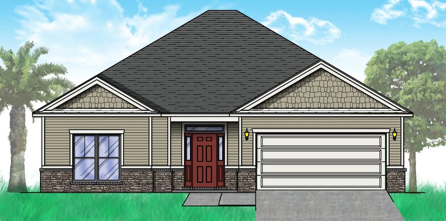 The Charlie A is a 1687 SQFT floor plan with 3 bedrooms, 2 bathrooms, and a 2 car garage! Granite countertops and stainless steel appliances add elegance and durability to a spacious kitchen. Wide open spaces connect a large family room with the kitchen, and breakfast nook. A dedicated laundry room is situated between the garage and kitchen for clean convenience. The master bathroom is designed for serenity and space with a his & hers sink, garden tub, and tiled shower. The master also features 2 expansive walk-in closet! The Charlie's covered back porch is the perfect place to make memories with friends and family.