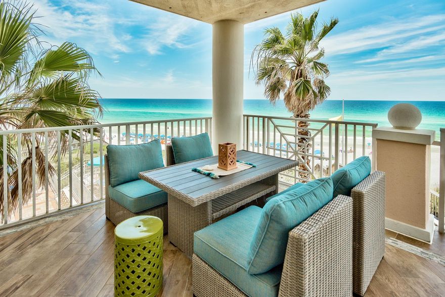 This gorgeous fully renovated Gulf front condo is even more spectacular in person. The beautifully selected Coastal Chic furnishings compliment the upscale upgrades all throughout this unit. There are 3 bedrooms, all with en-suite bathrooms, plus an adorable sturdy bunk room with beautiful wood detail. The master bedroom & bathroom is a retreat by itself, with a separate balcony access to breathtaking views of the Emerald Coast. Gulf views are endless at this unit with picturesque viewing pleasure from the oversized balcony. The calming white noise of nature and dreamlike ocean waves crashing on the beach will help lullaby you into deep relaxation, in your very own beach retreat or income producing rental.Buyer to verify all dimensions