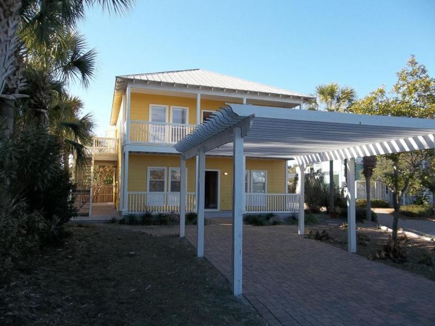WOW! MAJOR PRICE REDUCTION of ALMOST 20K!!! WALK DIRECTLY ACROSS THE STREET (30A) TO YOUR DEEEDED ACCESS WALK OVER!THAT'S HOW CLOSE TO THE BEACH YOU ARE OR TAKE A FEW STEPS TO THE COMMUNITY POOL!THIS TWO STORY BEACH HOME HAS TILE FLOORS,NEW STAINLESS KITCHEN APPLIANCES GREAT ROOM,PROFESSIONALLY REPAINTED INTERIOR AND EXTERIOR NEW ATRIUM GLASS DOORS,METAL ROOF,HARDIBOARD SIDING,COMES FULLY FURNISHED WITH ALL NEW FLAT SCREEN TV'S,1ST FLOOR HAS A DEN/BEDROOM WITH SUMMER KITCHEN-GREAT FOR THOSE THAT WANT TO JUST HANG OUT! DUE TO LOCATION AND SIZE WOULD MAKE A GREAT VACATION RENTAL,SECOND HOME OR PRIMARY HOME AS WELL. BRICK PAVERED DRIVEWAY WITH PERGULA! ALL NEW LINENS, SMALL APPLIANCES IN MAIN KITCHEN,NEW KITCHEN APPOINTMENTS TOO! PLUS...HOME HAS VERY LARGE CLOSETS! Home to be sold AS-IS.