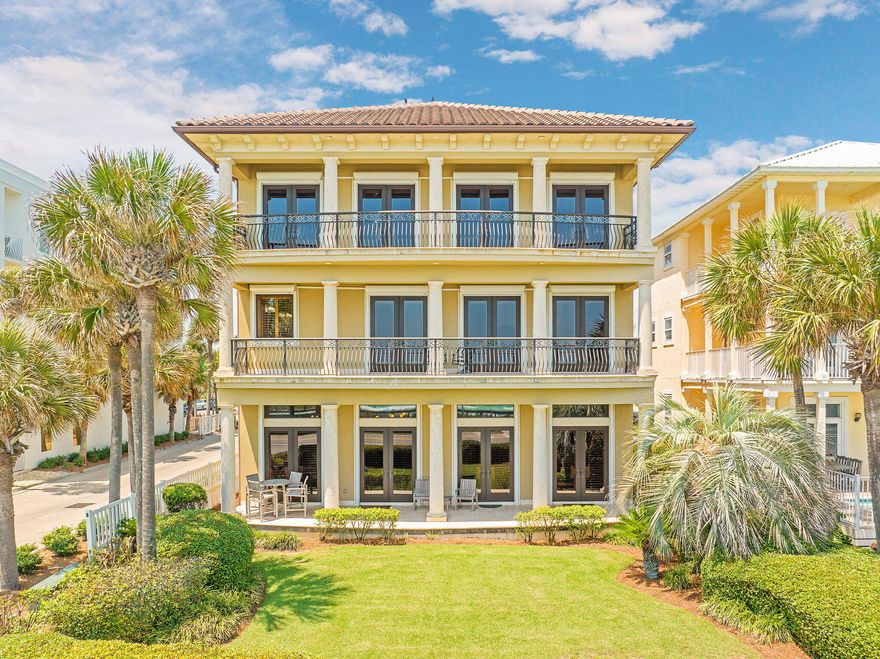 Welcome to 17 St Martin Cir, a breathtaking luxury first-tier Gulf-front estate located in the sought-after Miramar Beach, FL in the gated community of Miravilla Shores. This stunning single-family detached home offers an expansive 5,521 square feet of living space, meticulously designed to provide an unparalleled living experience. Boasting seven spacious bedrooms and eight luxurious bathrooms, this home effortlessly combines elegance and comfort. Upon entering, you are greeted by a grand foyer leading to an inviting dining alcove, perfect for hosting intimate gatherings. The chef's kitchen is a culinary masterpiece, featuring a breakfast bar, butlers pantry, double oven, and top-of-the-line Energy Star appliances that include a double refrigerator, professional gas range, and range hood. Sleek stainless steel appliances and premium counters complete the sophisticated design. Make your way to the second floor by grand stairway or elevator and be greeted by four bedrooms, including the luxurious Gulf-facing primary suite with breath-taking, unobstructed beach views from the expansive 39' balcony. Catch a sunset view while soaking in the large soaking tub located in the primary bath, further featuring a walk-in shower, dual vanities, and two walk-in closets. The Jack and Jill style bedrooms share a full bath with walk-in shower, and guest count is maximized in the bunk room which features a charming Juliette balcony and additional full bath. For further entertainment and relaxation, you will find a recreation room/lounge area with a double-sided gas fireplace, a fully-equipped wet bar with two 50 inch tv's, GE ice maker, GE wine chiller, and card table for the perfect game night on the Gulf. From the 39' third-story balcony you will be mesmerized by the most iconic views of the Gulf that Miramar Beach has to offer- the perfect location to watch the 4th of July fireworks, which are visible as far as the eye can see. There simply is not a better view in town than from this balcony! Relax in style in the media/recreation room or unwind in the cozy library/den, both offering versatile spaces for entertainment and leisure. The home's working fireplaces add warmth and charm to the main living area and two Master Suites. Step outside to discover your private oasis, complete with stunning 3-story terraces and balconies, ideal for soaking in the incredible Gulf views and enjoying the beautiful Florida weather, with the option to add a Gulf-facing private pool. The property is fully furnished to a high standard, ensuring a seamless move-in experience. Security is paramount, with features including a security patrol, security gate, security system, and video security providing peace of mind. This exquisite property combines luxury, privacy, and security, making it an exceptional place to call home. Don't miss this rare opportunity to own a piece of paradise in Miramar Beach.