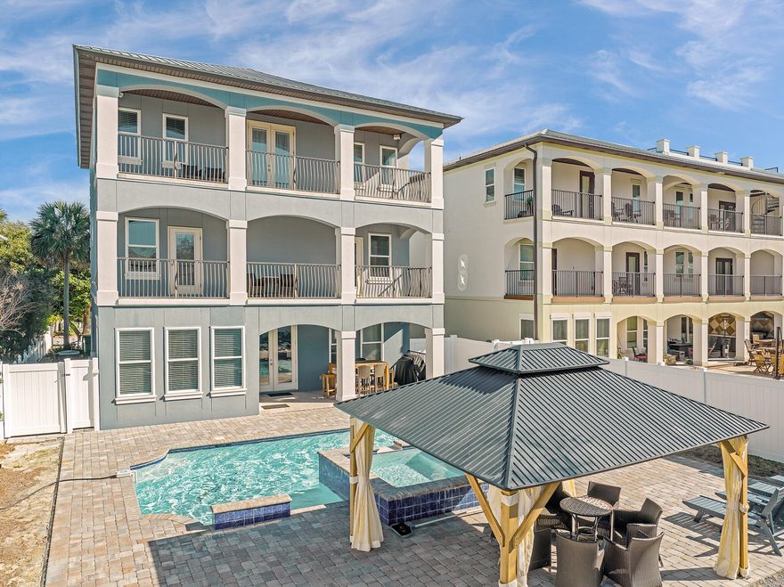 Spacious and thoughtfully updated, this 9-bedroom, 5.5-bath beach home is located in the highly sought-after Crystal Beach community of Destin, Florida, just half a block from the beach. Offering approximately 4,100 square feet, the home is designed for both comfort and performance as a strong income-producing rental or exceptional second home.The open-concept main living area on the first floor features a large kitchen and living space with abundant seating, ideal for hosting groups and gatherings. The home has been professionally designed and decorated, with new flooring throughout, extensive trim and crown molding in every room, and complete interior and exterior paint completed in 2024. The kitchen and bathrooms were remodeled in 2025, adding modern finishes and functionality. Outdoor living is a highlight, featuring an upscale pool and spa added in 2024, along with a newly added gazebo, lighting, and furnishing; perfect for relaxing after a day at the beach. The second floor offers an additional sitting area, and the home includes over 800 square feet of porches, extending the living space outdoors. All bedrooms are generously sized, including an expansive primary suite with a large en-suite bathroom and a private washer and dryer located within the primary closet. With its prime location, substantial updates, and strong rental appeal, this property presents an outstanding opportunity in one of Destin's most popular beachside neighborhoods.

