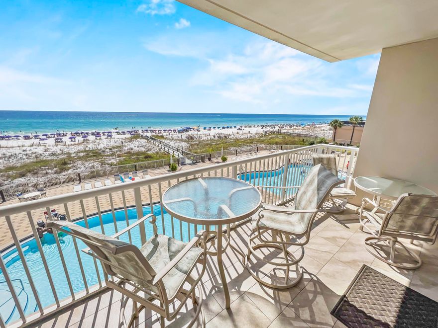 Unit 303 Summer Place is a 3-bedroom 3 bath unit with excellent rental income. Well maintained with only two owners. New A/C in 2019 & HWH in 2018, new kitchen appliances in 2018. Plank tile flooring throughout, beadboard panels under the breakfast bar, tiled balcony and unbelievable Gulf views from Kitchen, Dining, Living and Master Bedroom. Summer Place Condos offers on-site check in desk with sellers' current rental manager, two pools, one of which is heated, outdoor grilling area, gated parking area for owners and guest only, owner pets allowed, and a Gulf view fitness center. Beach chair set up is $1,600 annually giving each guest one set up as well as the owner when visiting. 2022 Gross rental income $86,229, 2021 Gross income $76,097. Over 24K in future bookings.  2023 income through 8/31/23 is $71,246. Projected bookings for the remainder of 2023 is $19,219 totaling $90,465 for 2023. Average electrical $153.05 per month. Summer Place Fronts 230 ft of beach.