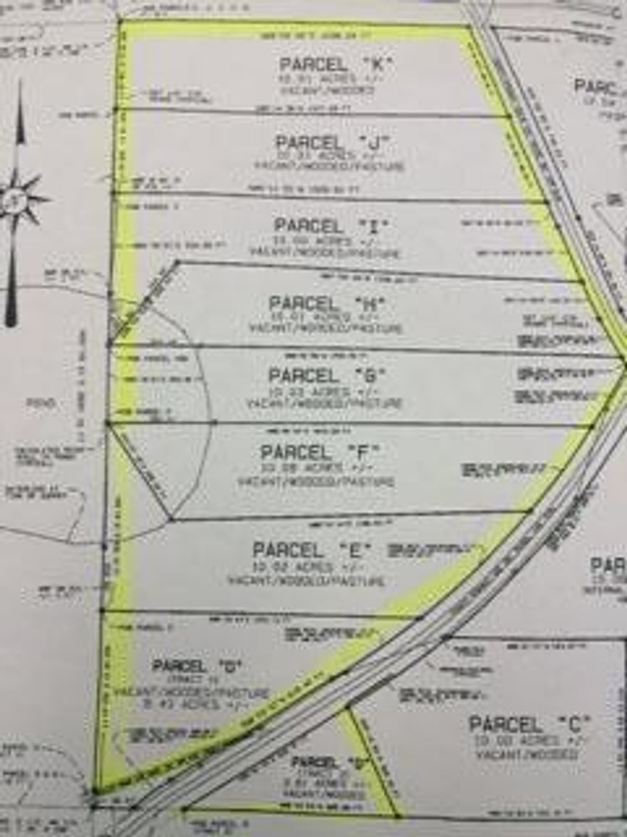 Parcels K,J,I,H,G,F,E, and D, Total of 8 build-able lots ready to be built on or create a farm with potential to sell off lots in the future. Nice cleared farm land with woods on some parcels. Pond on rear of property most lots have frontage on pond. One lot has additional land across the road.