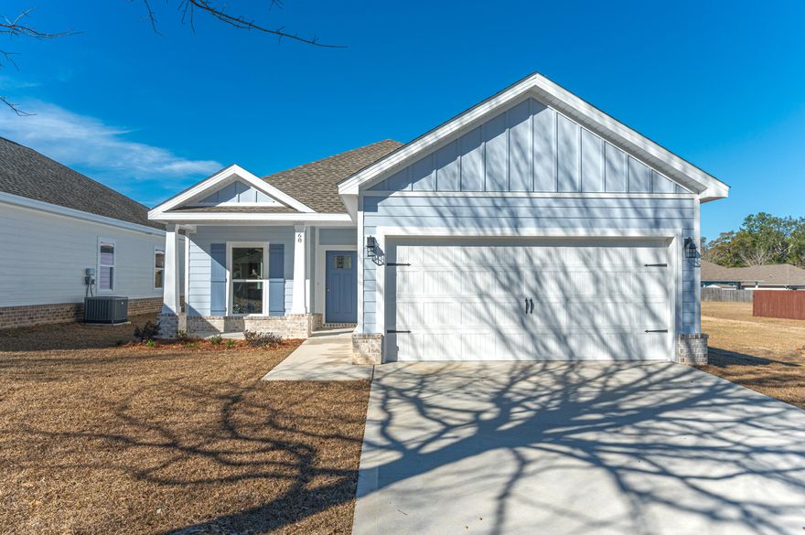 FLORIDA CRAFTSMAN STYLE - FREEPORT LOCATION - SELLER WILL CONTRIBUTE UP TO $10,000 towards buyers closing costs/prepaids OR rate buy-down.  Spacious family/kitchen/dining area with raised ceilings, recessed lighting creates an inviting and airy ambiance for this open area. Kitchen has breakfast bar plus dining nook, white shaker style cabinets, pantry,  stainless steel appliances.   Luxury Vinyl Plank throughout. Owners suite off the kitchen has walk-in closet, bath has double vanities, tiled shower + linen. Split bedroom design gives you flexibility for the other 3 for office/gym, etc. Cozy front and covered rear porch for relaxing, landscaped with sprinkler system, privacy fence. Neighborhood features  sidewalks, swimming pool/playground. Late August completion.