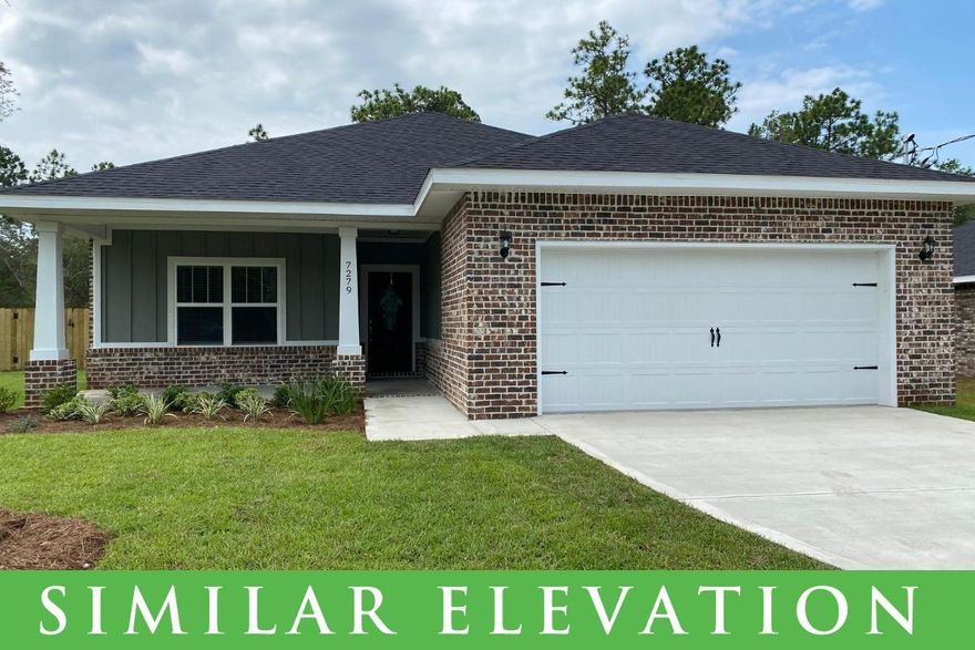 The famous Carlos Plan now building on Gordon Evans in Navarre! This 3 bedroom 2 bath brick home offers exactly what you are looking for. Wide open living room, dining room and kitchen space lined with Laminate Flooring. This split floor plan offers a spacious master suite, master bath with stand up tile shower, garden tub & double vanities. A private entrance to a covered back porch. The kitchen includes solid wood cabinets with soft close doors & drawers. 3cm Granite in kitchen and bathrooms. High end finishes include Vaulted Ceilings in the Living Room & single trey ceilings in the kitchen and master bedroom, brushed nickel fixtures, lever style door handles, crown molding in the treys & more!  Finishing touches include luxury porch and