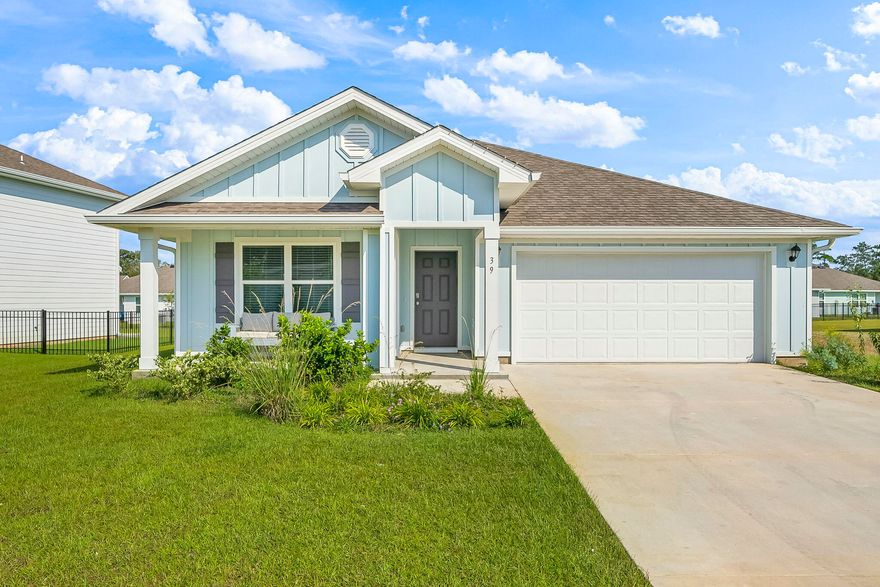 Welcome to Riverwalk This sought-after community offers so much to enjoy -- a sparkling pool with lounge area, clubhouse, fitness center, and a scenic boardwalk with dock access to Four Mile Creek, which flows into LaGrange Bayou and the Choctawhatchee Bay. Plus, you're just 10 miles from the sugar-white sands of the Emerald Coast beaches, with shopping and dining nearby.This beautiful home, only one year old, is move-in ready. The floor plan includes four spacious bedrooms, two full bathrooms, and a separate laundry room, all finished perfectly with LVP flooring throughout. The primary suite is a true retreat, featuring a large bedroom, walk-in closet, double vanity, a nice freestanding shower, and a relaxing garden tub. This one won't last at this price.  Come see it today!