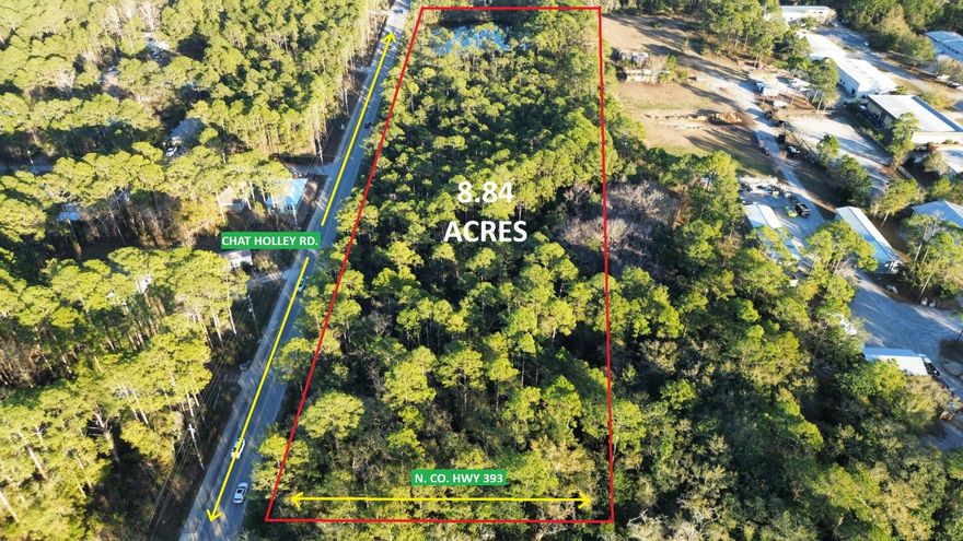 Prime 8.84+/- acre corner parcel at North County Hwy 393 and Chat Holley Road in Santa Rosa Beach with an approved Development Order for an Early Childhood Education Center. Zoned Coastal Center (CC), allowing mixed-use development including medium-density residential, retail, service, civic, institutional, and lodging uses, subject to county requirements. The site offers approximately 1,287 feet of frontage along Chat Holley Road and approximately 299 feet of exposure along Hwy 393, directly across from the new U.S. Post Office, providing excellent visibility and access. Public water, sewer, gas, and underground utilities are available or nearby. Additional materials include survey, environmental report, traffic study, plans, and development documentation. Buyer to verify all details.