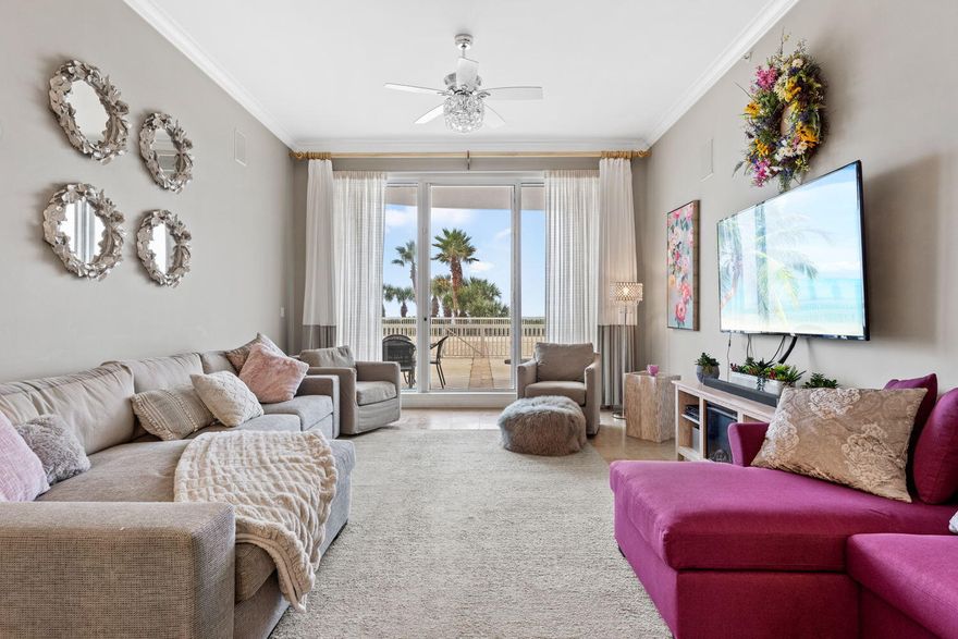 This elegantly designed condominium comes fully furnished with 3 bedrooms, 3 bathrooms, and an additional set of bunkbeds. The unit includes 12' ceilings, multiple chandeliers, and a spacious layout that makes the perfect setting to host family and friends for entertainment. Unit 203 also boasts a large private lanai with beautiful Gulf views for you to sit out and enjoy the gorgeous sunsets across the emerald green water. In the mornings you can enjoy a nice peaceful walk along the infamous white sandy beaches of Destin.  This unit has it's own private garage and storage space. As a first-floor unit no elevators or stairs are required, making this unit compatible for grocery trips, beach supplies, and simplified directions for guests. St. Thomas is a private owners-only building