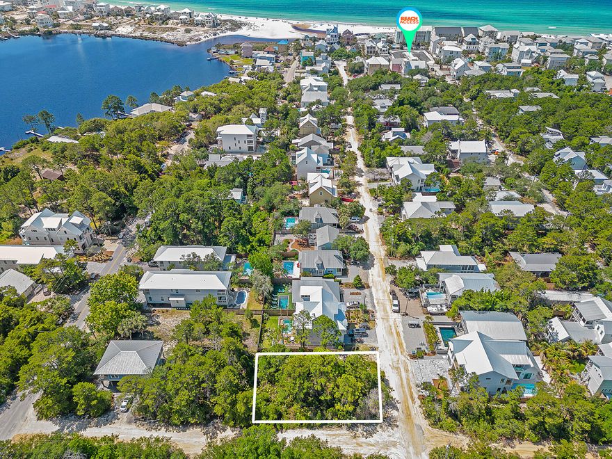 Located south of 30A, and only 1.5 blocks from the beach access, this home site provides a great opportunity to build a home up to 4 stories tall with a private pool. There is no homeowner association, and no build out time. Walton County has purchased two lots south of Eastern Lake Rd in order to build a small parking lot for golf carts, therefore making it even more convenient for owners and guests to access the beach. This is a prime opportunity to generate significant rental income if you desire, or create your own personal residence. Survey is available upon request. If you desire to explore a turn key option, our builder/designer team is available upon request as well.