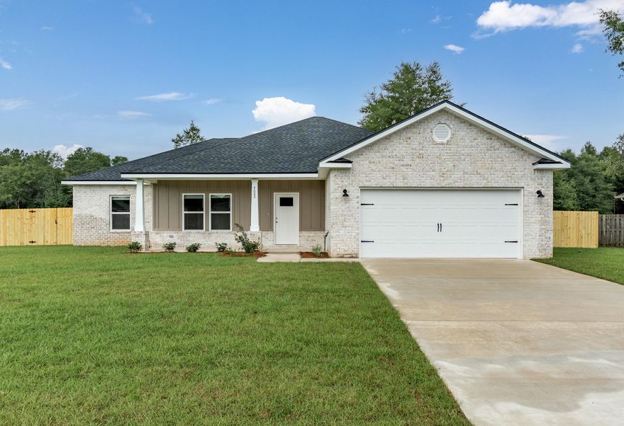 OCTOBER COMPLETION for the 'SIERRA' PLAN, located on ONE FULL ACRE, all brick construction with front and rear porches.  Standard features include luxury vinyl plank flooring in common areas, carpet in bedrooms, quartz or granite countertops, white shaker cabinets, finished garage with pull-down stairs for some attic storage.  Functional 4BR offers split plan, owner's bath has double vanities, linen stg, walk-in closet, 3 additional BR + full bath off family room.  Foyer leads to open family/kitchen/dining area.  Work island has bar seating, mud room + laundry room.  Seller will contribute up to $10,000 towards buyers closing costs/prepaids/rate buydown, call to see today.