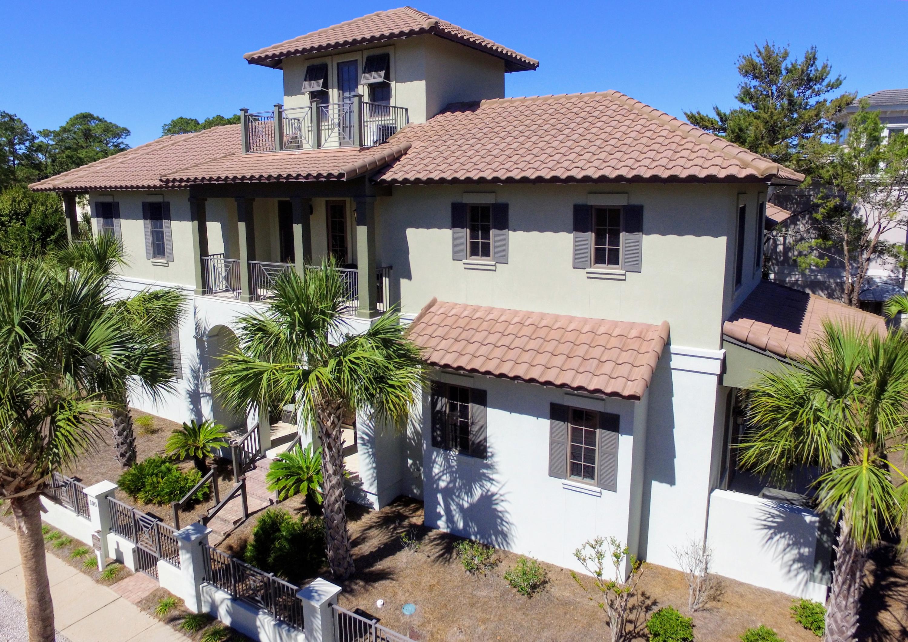 Traditional, Euro-Urban, Beach Style! Welcome to your beachside oasis! Your family story should include life in this European inspired, professionally designed, environmentally friendly home. Located in The Village of White Cliffs, an exclusive, gated, rental restricted community south of 30A on Blue Mountain Beach, South Walton County, Florida. The Gulf of Mexico view makes this one of The White Cliffs' most exceptional home sites. The large, elevated, corner lot is steps from the deeded beach walkover, iconic observation decks, fitness center, heated swimming pool & lighted tennis courts. This home boasts clean lines, sophistication, comfort, space, privacy, security & parking for up to 8 vehicles. The Architectural Design exhibits a British West Indies flair. Lantern lighting,Bahama