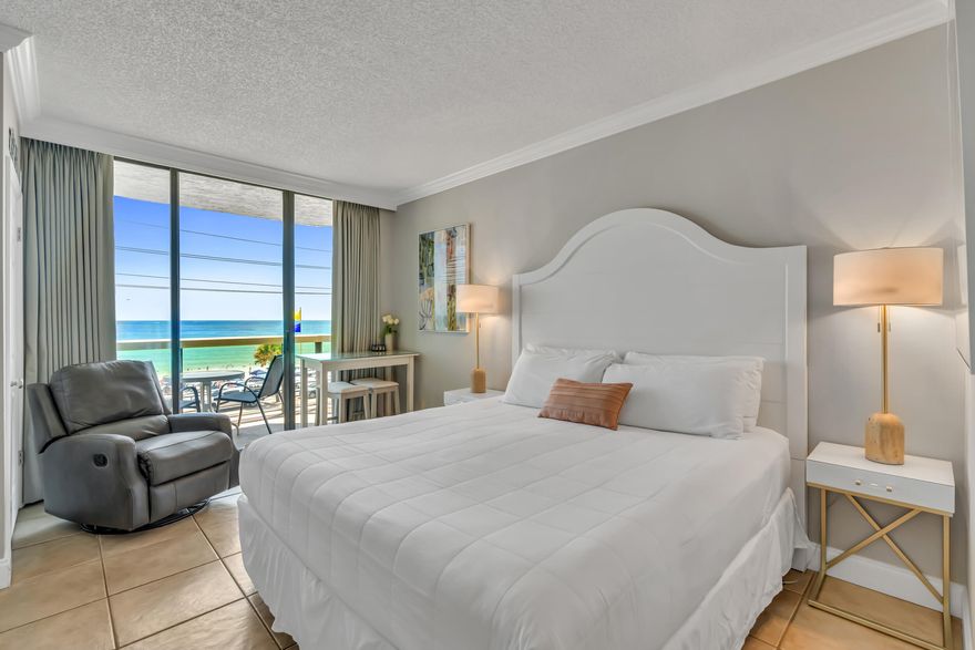 This beautifully renovated Gulf-front studio offers breathtaking views of the emerald-green waters and sugar-white sands of the Gulf. Located on a prime stretch of Miramar Beach, this fully furnished condo is a turnkey opportunity--perfect for a weekend get-away or income-producing rental. Surfside Resort is a very popular family resort and there is always something for the whole family to do, featuring a large pool deck and private beach walkover, seasonally heated pool, two hot tubs, sauna, baby pool, basketball, tennis and pickleball courts, BBQ grills and on-site rental management. Surfside has covered parking, heated/cooled interior corridors, the Royal Palm Grille restaurant, poolside bar & day spa! What else is on your wish list? All Owners have access to the community room and this studio comes with two parking spaces in the owners garage.