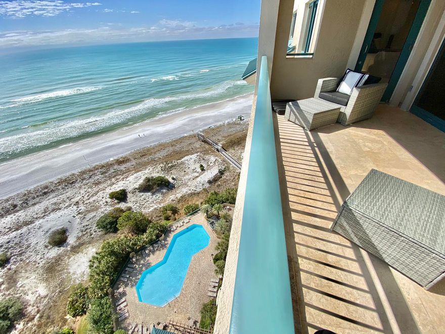 This unique floor plan is located on the 16th floor of Southwinds I . It has many unique features which you will love!  One of those is the private elevator key that allows you to lock off your floor and only allow entrance by guest you select. This property has just been updated with new furniture, flooring, window treatments,  balcony furniture and quartz countertops in the kitchen.    Every wall and ceiling has been painted a gorgeous bright white with blues and greyscompleting the color scheme.The master bedroom has beautiful gulf views as does the master bath  It also has a walk-in glass shower and double raised sinks plus a whirl pool tub.All bedrooms have their own baths and there are fantastic views from every room.  Southwinds I is a nonrental building with a private beach!
