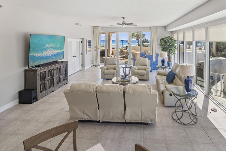 Rare opportunity to own this Luxurious, Breathtaking, Oceanfront Unit! This is the ONLY 3bed/3bath condo at The Tides that you can walk out your door to the beach and pool. Easy access to bring out beach gear and snacks! Kids come in and out! Parents relax! The perfect location for the whole family to have the beach vacation you dream of! Soaring 10 ft ceiling with 2 walls of glass for magnificent ocean views! Rare home with 2 king suites plus 3rd room can either be king or 2 twins. No worries! Onsite Assn takes care of all exterior maintenance, beautiful 52 acre resort and security. 'The Tides' is the newest condo building at Tops'l & boasts a private pool for Tides owners & guests, Pickleball, Beach Bar/Grill, Basketball, Shuffleboard, Mini-Golf and BBQ Grills. This gorgeous home lives large as it is light, bright and open. Thoughtfully designed with all the comforts of home. Relax or entertain family and friends on your spacious 500ft patio after a day on the beach. No need to remodel, as bathrooms, appliances, furniture & lighting are all updated! Includes private covered parking. Welcome to your new home on the most beautiful beach in the world! 

 