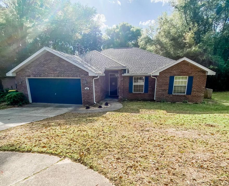 This charming brick home offers 3 bedrooms, 2 bathrooms, and spacious living areas!  New vinyl flooring throughout the home is less than a year old! This home sits on a lot that is fully fenced and has a sprinkler system. The neutral colors of this home are highlighted by all of the natural light that fills the home! There are multiple storage closets with ample closet space in the bedrooms. The kitchen has an island and eat in area in addition to the dining room. The laundry room has cabinets and a hanging rack. The ceilings are vaulted giving this already spacious home a grander feel! The roof was replaced in 2019 and there is a tankless water heater with a water softener.
