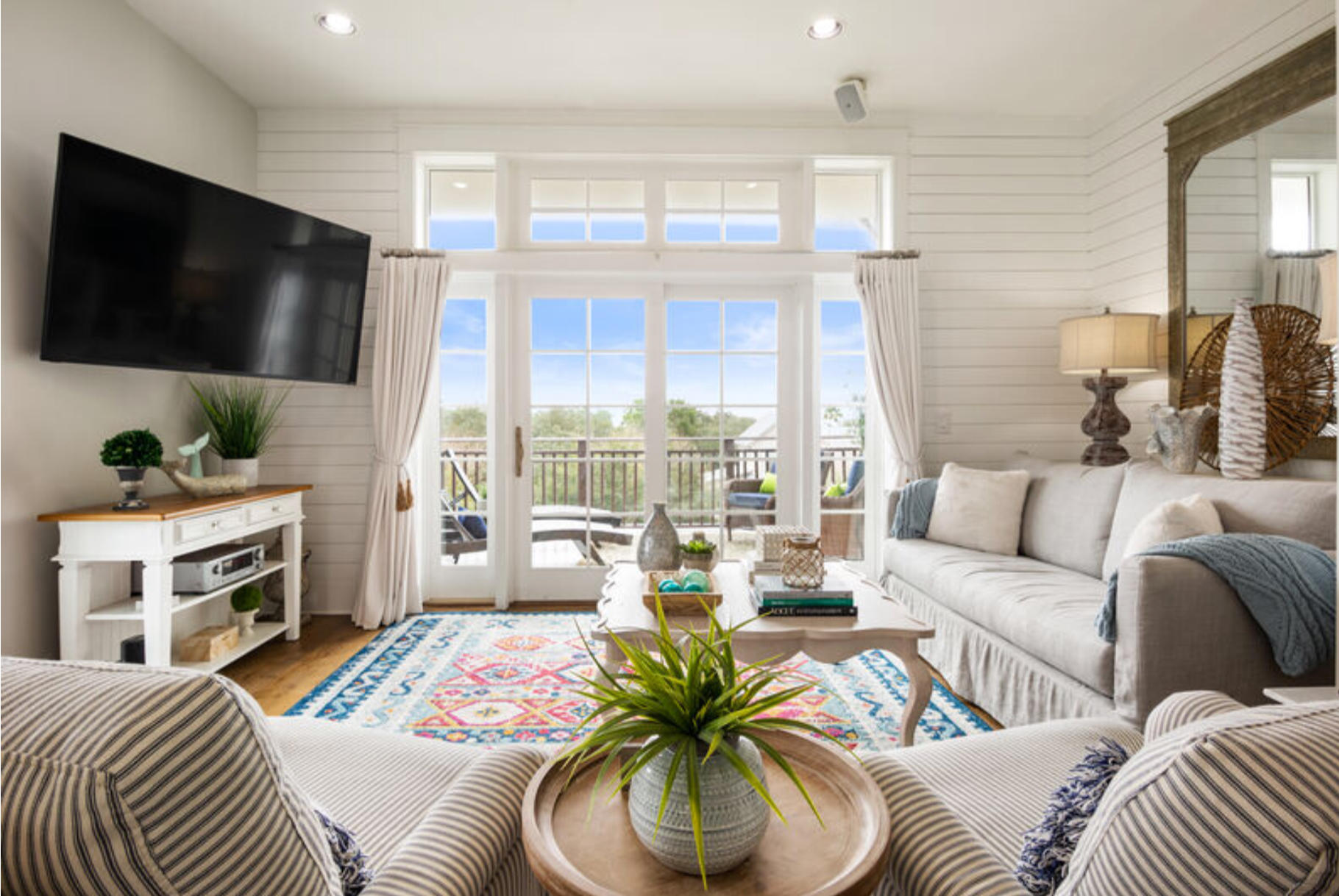 Paradise found here on 30A with this Beautiful 2 bedroom, 2.5 bathroom end condominium where your view of the Gulf and sunsets over Eastern Lake are from your own balcony! Take a short ride in the 6 person golf cart or the 4 new bicycles to nearby local spots for amazing dining, shopping and activities at The Hub or Dune Lake State Park to enjoy the sandy white beaches of South Walton. Upon entering, you will feel right at home and see that the owners left no fine details out as they renovated with new furniture, new drapes, new ceiling fans, new Viking dishwasher, stereo speaker system adding to the gorgeous hardwood/marble floors, lots of natural light, gourmet kitchen and so much more! The exterior of the building was recently painted and balcony has new membrane and tile.