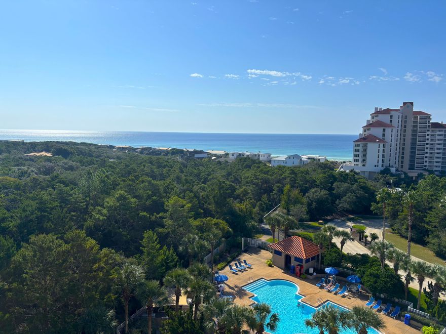 Beautiful expansive coastline views of the Gulf of Mexico and Topsail Hill Preserve State Park from this lovely 8th floor lock out condo.  Stylish  and renovated  with , LVP flooring throughout,  granite counters, open kitchen and S/S appliances.  Glass and tile shower in the master bath. Shower tub in the guest bathroom.  Both are updated with matching granite vanities  and high end fixtures.    2 bedroom 2 bath and kitchen on one side and a large studio with a kitchenette on the other  Each has its own balcony. Enough room for the whole family to make vacation memories and you can also cash in $$$ on vacation rentals. 600' of  beach , pools, tennis (clay courts), fitness center, racquet ball, onsite restaurants , and many other fabulous amenities. Tops'l resort has 52 acres of beautifully landscaped property with many fun attractions in the area. 