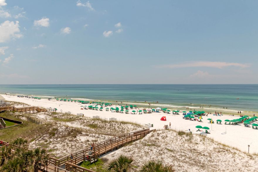 Amazing views of the Gulf & Beach from this 3BR/3BA, 1,462SF Condo at Mainsail. Walking into this condo you are greeted by smooth ceilings & diagonal tile floor throughout. The kitchen features tile countertop, tile breakfast bar, white appliances, & a washer/dryer. The living & dining space is large and opened with a mirrored wall, gorgeous views and balcony access. The master suite has private access to the balcony, tile shower, & sitting/vanity area. There is also a full hallway bath, and 2 additional bedrooms, one with a private bath. This unit is being sold furnished & rental ready. Mainsail amenities include 24hr security, 2 large pools, tennis courts, and 700FT of deeded beach. See you at the Beach!