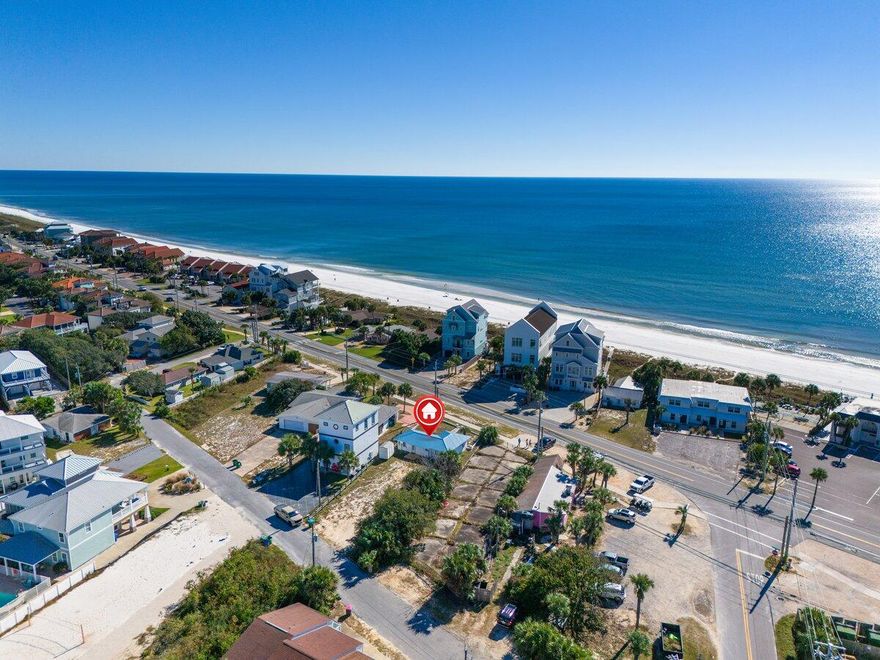 Check out this solid block beach house available for purchase in Sunnyside on the west end of Panama City Beach. The home has been with one owner since it was built and has been the location of many great family memories in Panama City Beach. This home offers 2 bedrooms with twin beds in each, an ample sized living room and kitchen. There is one bathroom available with a stand up shower. The house has a metal roof and multiple window units for heating and cooling. The oversized lot is located on Front Beach Road across the street from beach access 87, with gulf views from the front porch. The home is also located next door to the Sunnyside Grill and the Kelly Street intersection. This almost 0.20 lot is a great location for a new owner to build a very nice large home with gulf views!