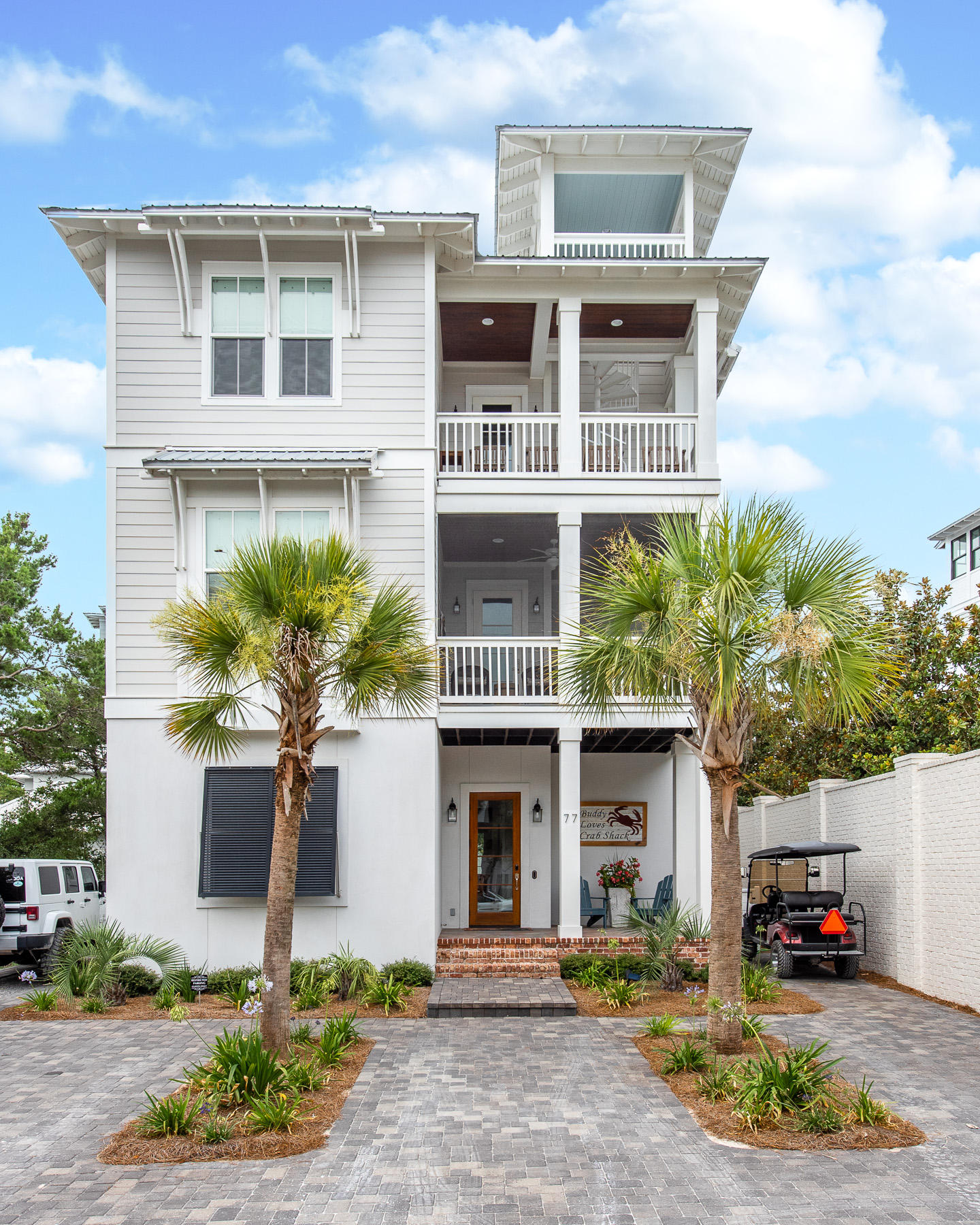 Located in the heart of Old Seagrove Beach, just a few stairs from Seaside, this home is the epitome of relaxation and family fun. Situated less than a tenth of a mile to the sugar white sands and emerald waters of the Gulf of Mexico, this property boasts stunning gulf views. Characterized by astonishing architecture and a well-thought-through floor-plan, this home truly has it all. Designed for the ultimate vacation experience, 77 E Grove offers 8 on-suite bedrooms, 8 full bathrooms, 1 half bathroom and a large open-concept living area. Features of the home include a chef's kitchen with huge island; an incredible outdoor space with private pool and spa; a wet-bar or kitchen on every level; complete AV system including music throughout, cameras and security; an elevator; 2 custom bunk