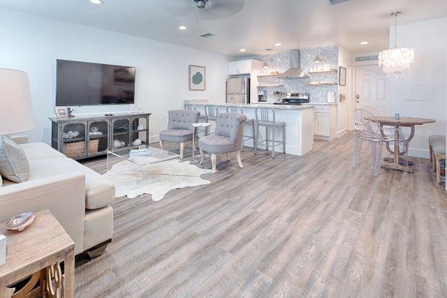 Beautifully renovated low-cost of ownership getaway for you and your honey! ''Suite Y'all'' grossed $28,624 in 2017 and is on track to do $30,000 in 2018. This fully renovated studio was gutted to the studs adding new A/C, water heater, wiring, plumbing, reconfigured kitchen layout, white shaker style cabinetry, leathered quartzite counter tops, coastal vanity in the bath with marble counter top, marbled porcelain tile walk-in shower with glass enclosure, high end plumbing fixtures, flooring, recessed lighting, bunk beds, interior/exterior doors and windows! A new roof was installed in 2016 and exterior painted 2018. Furnished with coastal touches throughout, a fully equipped kitchen, custom made pullout sofa, king murphy bed, foam mattresses, local art and beautiful finishes. Suite Y'all plunges you into the middle of the best dining, unique boutique shopping, bike paths and some of the most challenging golf courses the gulf coast has to offer. Easy access to Hwy 98, allowing you to explore the nearby cities of Destin or Panama City Beach, as well as, the Northwest Florida Beaches International Airport. Sleeps 6. Owner is licensed listing agent.