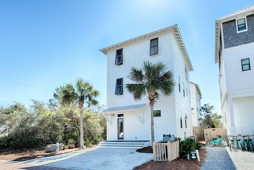 The name says it all. Bluewater View has views for miles of the Gulf of Mexico's beautiful blue water. Located just 2 blocks from the white sands of the Inlet Beach and south of 98, Bluewater View is on the beach-side and an easy 2-minute walk to the beach. This home features 3 bedrooms, a huge loft and 3.5 bathrooms. Unique to Bluewater View is the entire east side interior wall is done in exposed Chicago brick and is open floor to ceiling for a grand entrance! Both the first and second floor have 13' ceiling heights and the third floor is over 16 feet! The home has 3 levels of beautiful cypress hardwood floors and exquisite detail. The third level has fabulous gulf views and an open floor plan with kitchen, dining, living, 1/2 bath